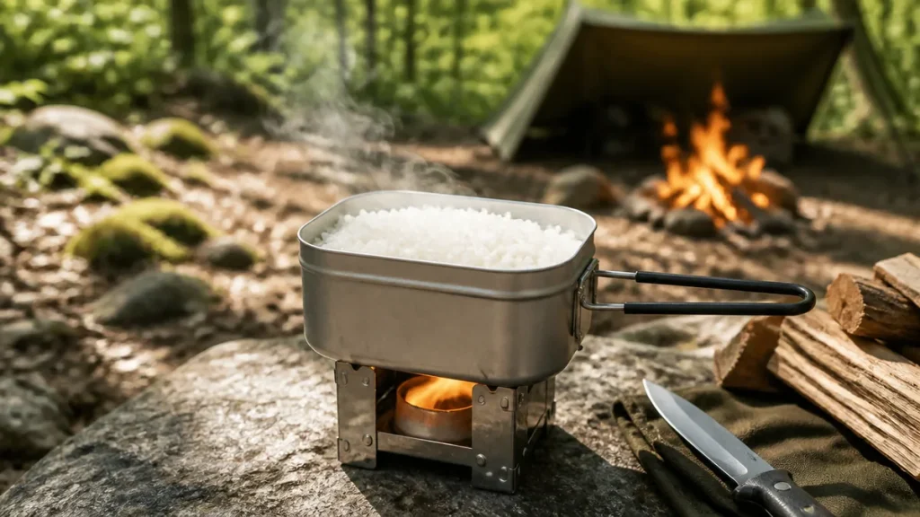 炊飯器キャンプは150gのメスティンで十分｜固形燃料の黄金比と電気式の選び方のアイキャッチ画像