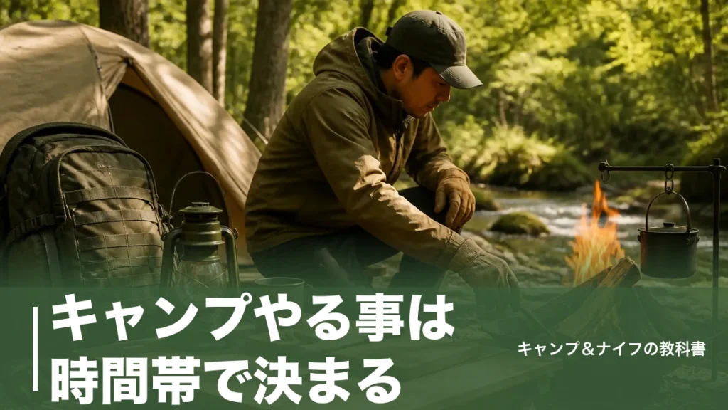 キャンプやる事は時間帯で決まる｜到着90分の設営から撤収まで完全ガイドのアイキャッチ画像