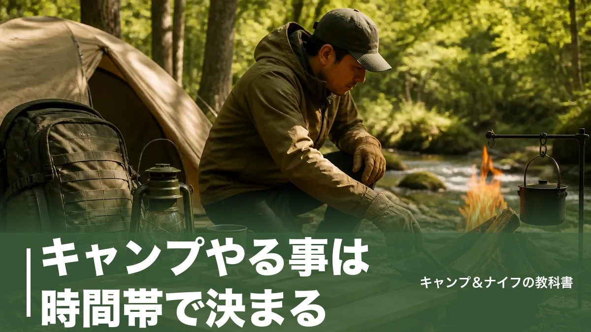 キャンプやる事は時間帯で決まる｜到着90分の設営から撤収まで完全ガイドのアイキャッチ画像