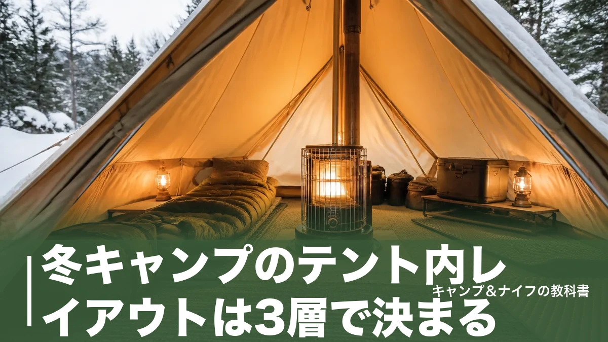 冬キャンプのテント内レイアウトは3層で決まる｜ストーブ配置と就寝ゾーンの作り方のアイキャッチ画像